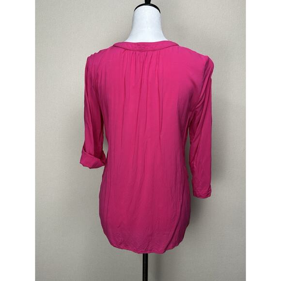 Est 1946 Boho Women’s Blouse Sz Small Cottage Core Pink Rayon Lace Up Neck - Picture 7 of 12